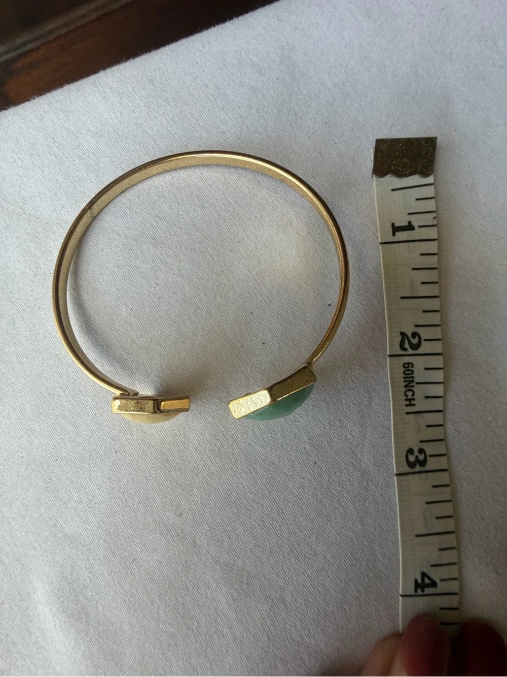 Kensie Gold Tone Faceted Stone Hexagon Open Cuff Bracelet Green Ivory
